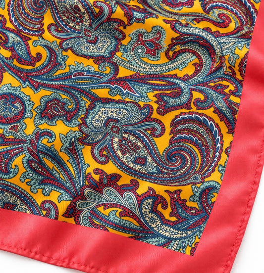 Einstecktuch Senfgelb mit floralem Paisley-Design