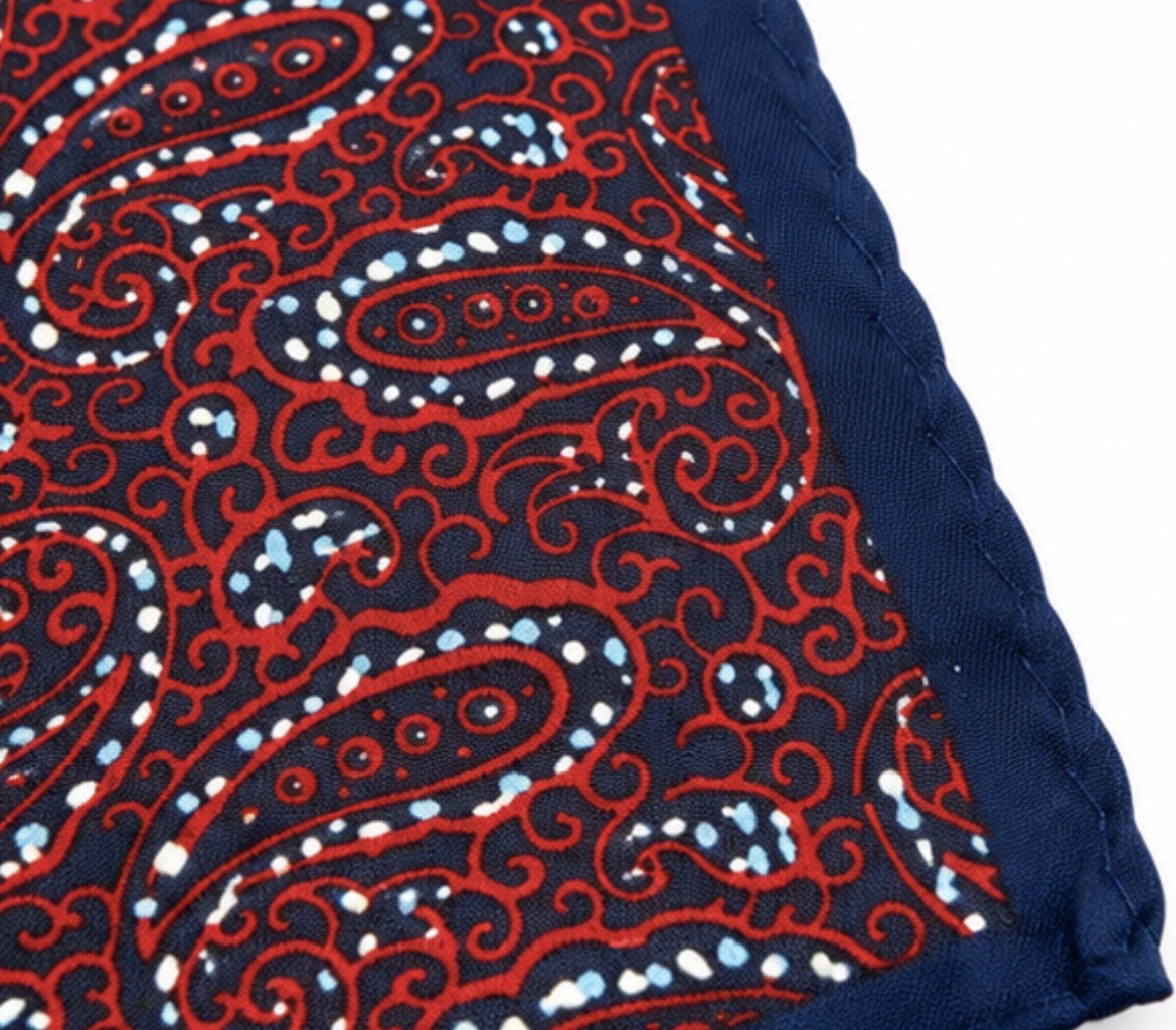 Einstecktuch Rot-Navy mit klassischem Paisley-Muster