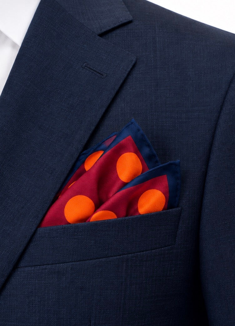 Einstecktuch Bordeaux-Orange mit großem Punktmuster