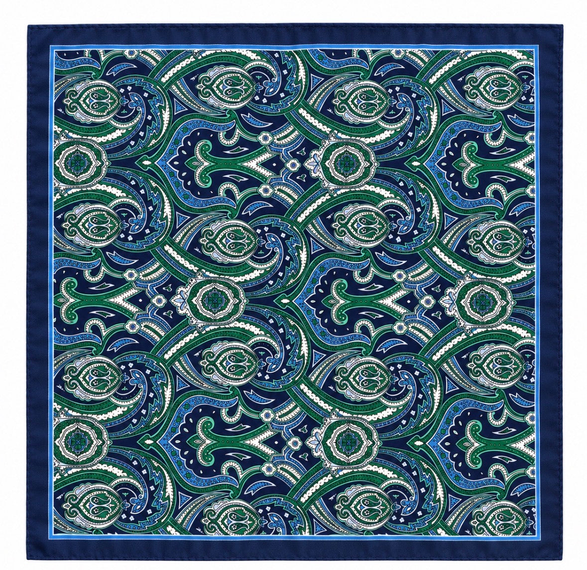 Einstecktuch Dunkelblau mit grünem Paisley-Design