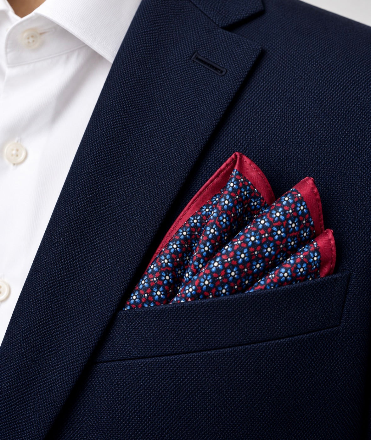 Einstecktuch Bordeaux-Navy mit Mini-Muster