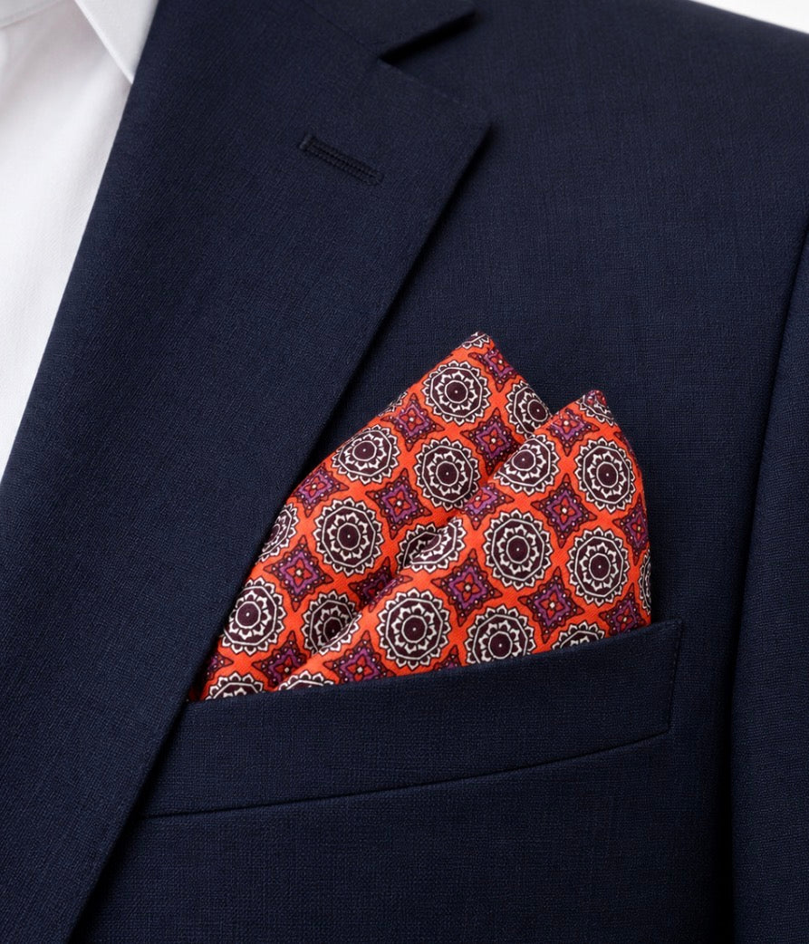 Einstecktuch Orange mit ornamentalem Retro-Muster