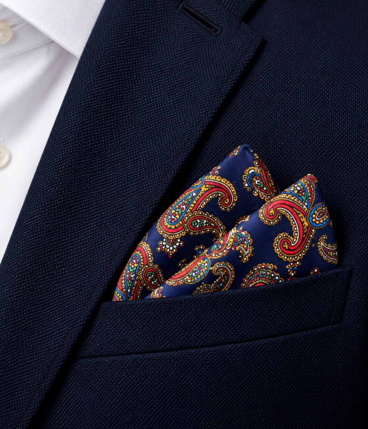 Einstecktuch Navy mit mehrfarbigem Paisley-Muster