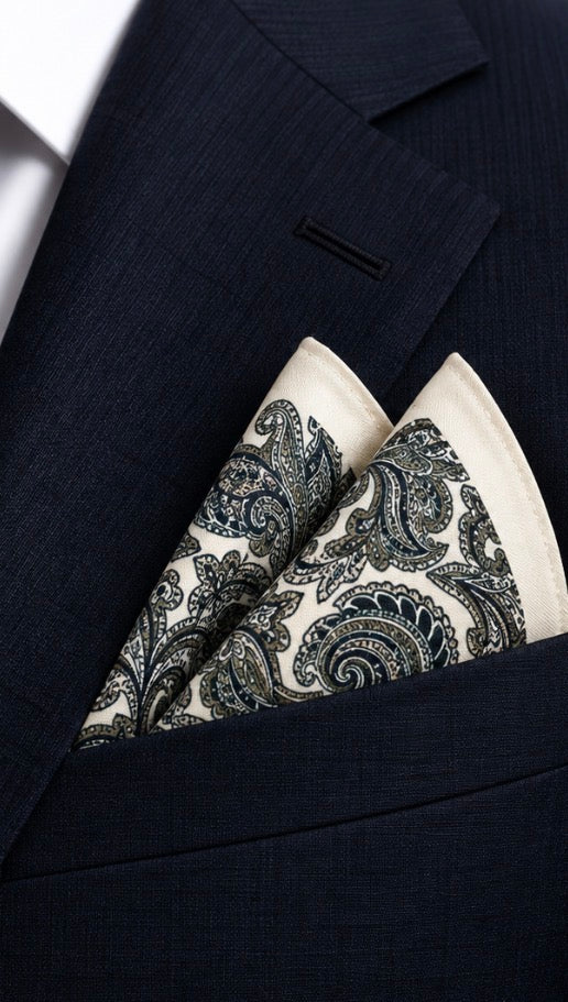 Einstecktuch mit Paisley-Muster in Creme