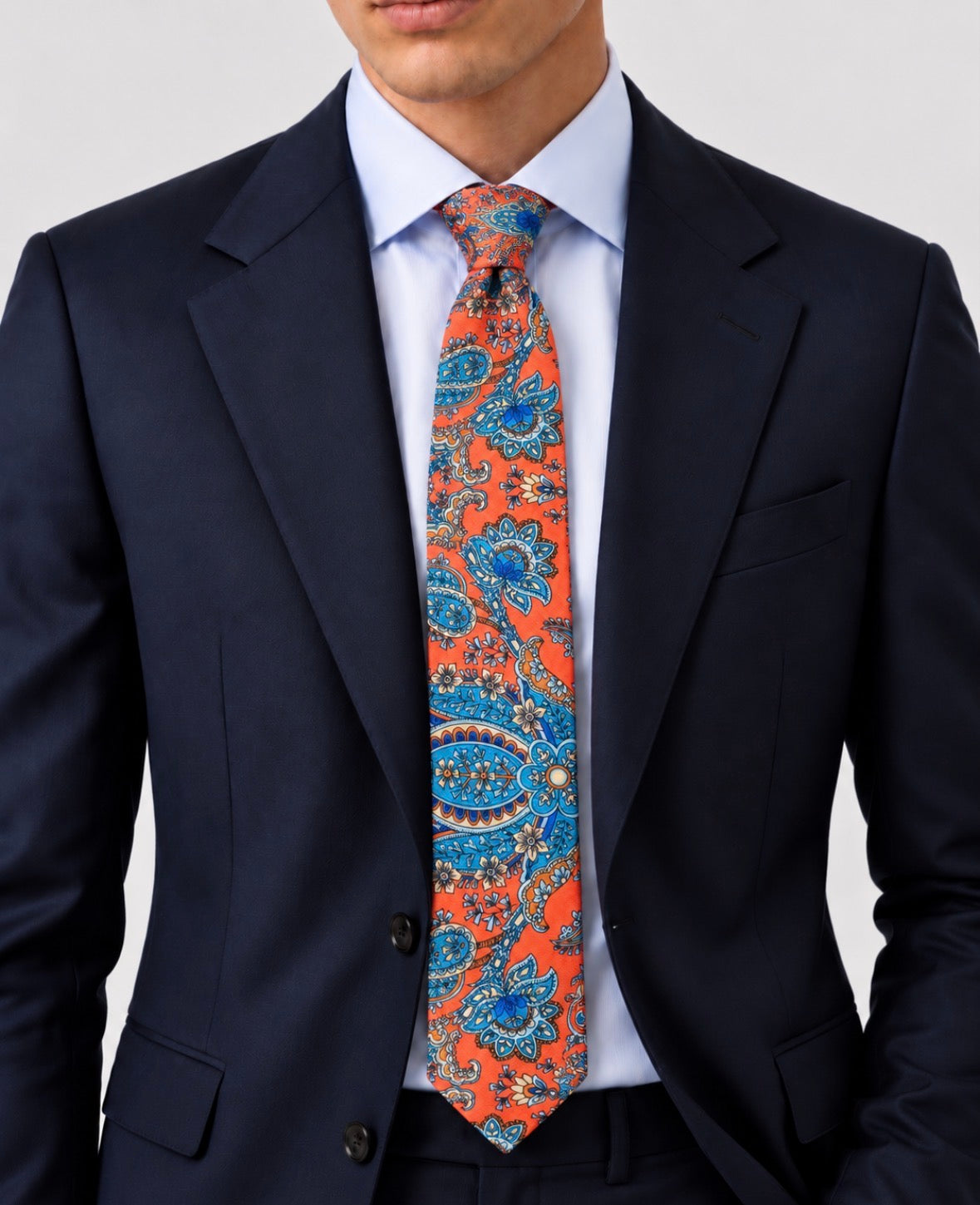 Krawatte Korallenorange mit floralem Paisley-Muster