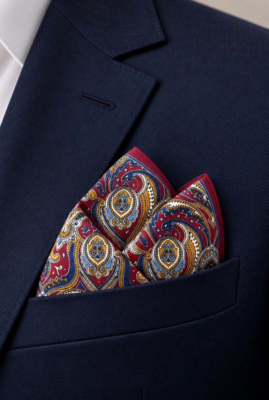 Einstecktuch Bordeaux-Navy mit orientalischem Paisley-Design