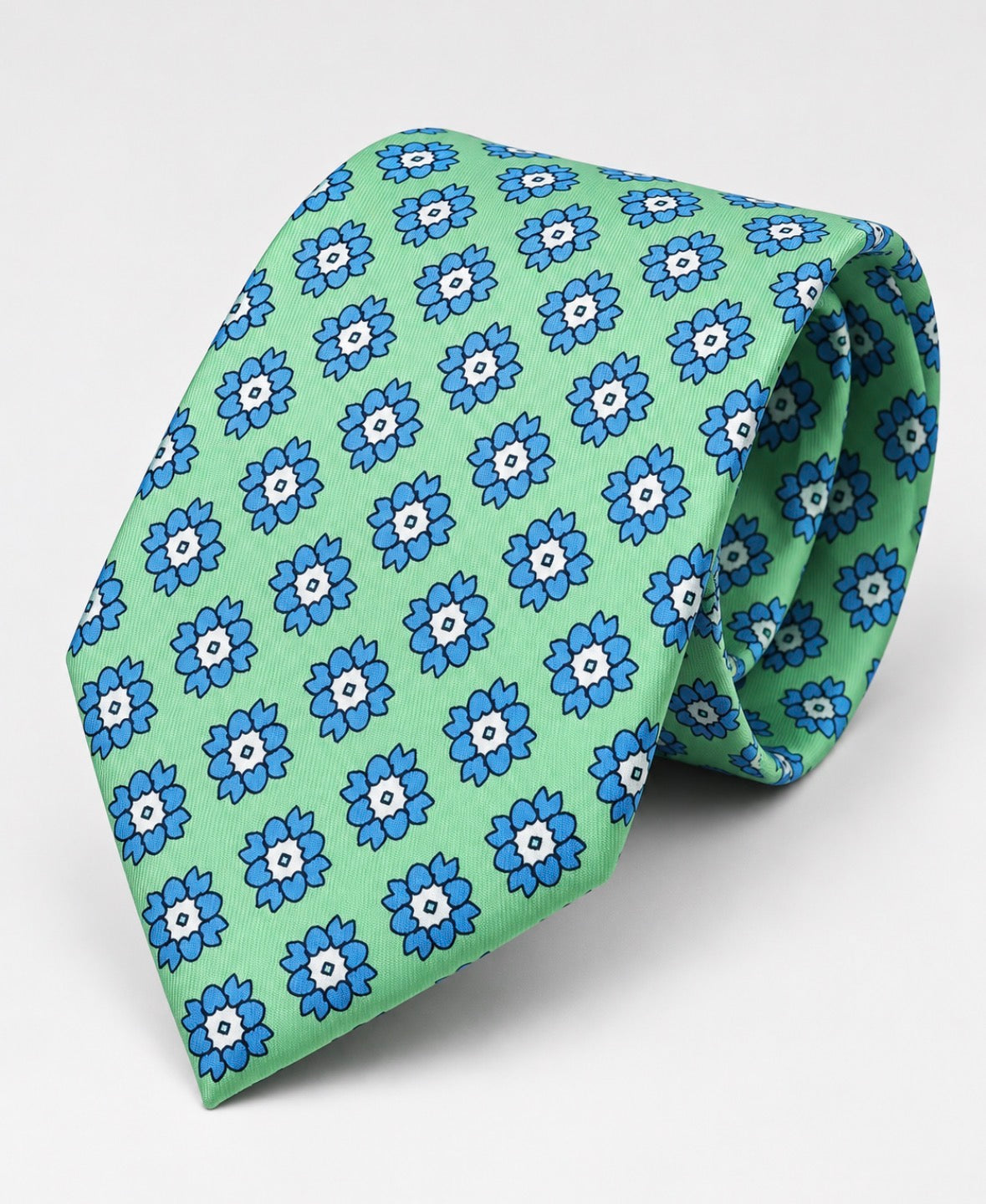 Krawatte Mintgrün mit blauem Blütenmuster