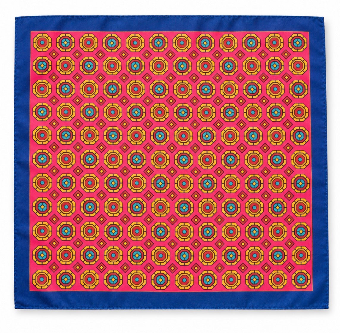 Einstecktuch Pink-Blau mit geometrischem Ornamentmuster