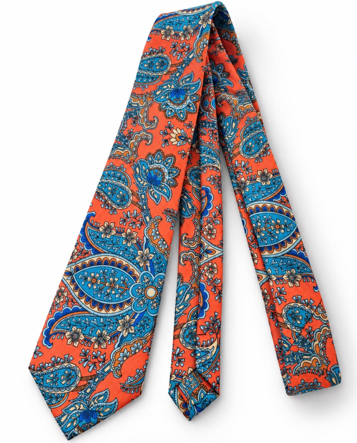 Krawatte Korallenorange mit floralem Paisley-Muster