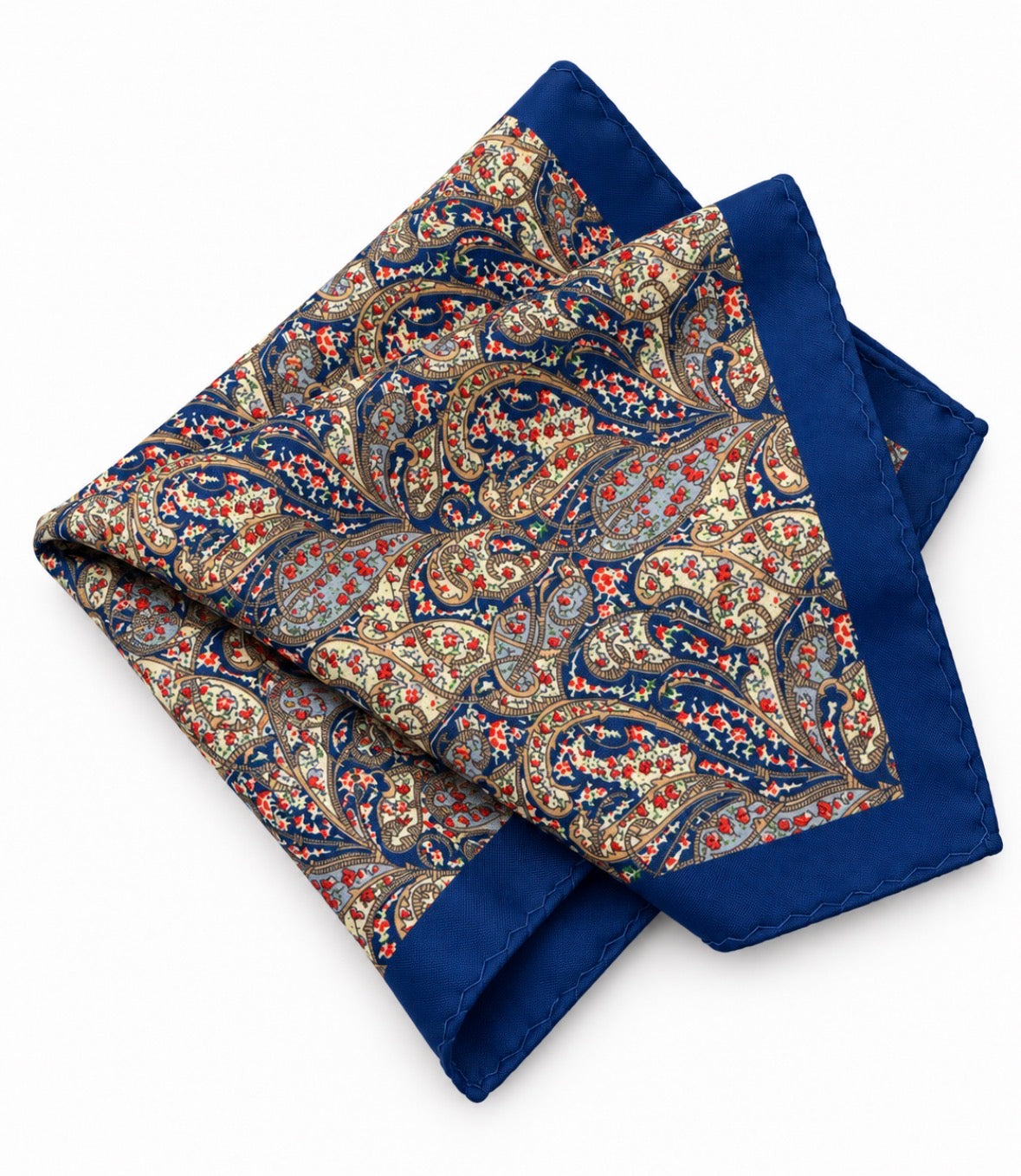 Einstecktuch Navy – Paisley-Muster in Creme & Rot