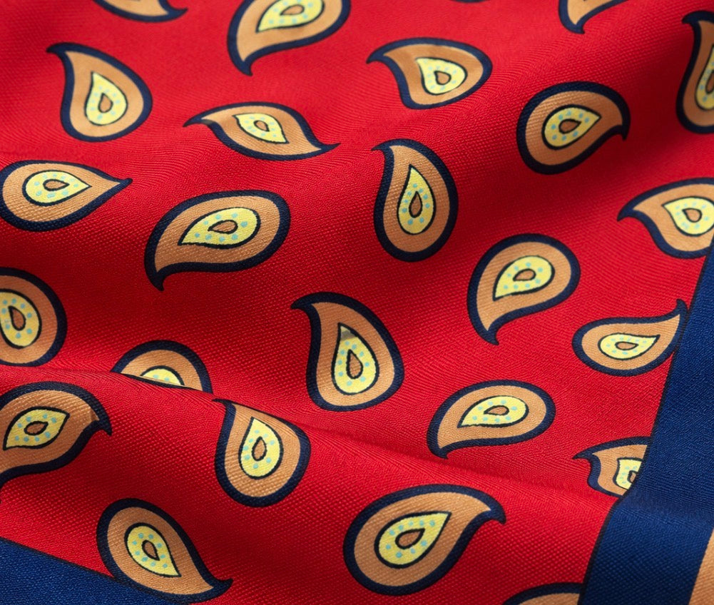 Elegantes Einstecktuch mit großem Paisley-Design – Rot/Blau