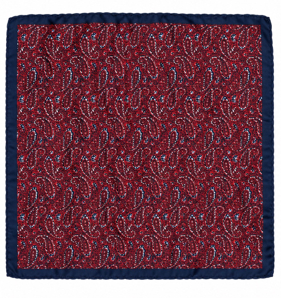 Einstecktuch Rot-Navy mit klassischem Paisley-Muster