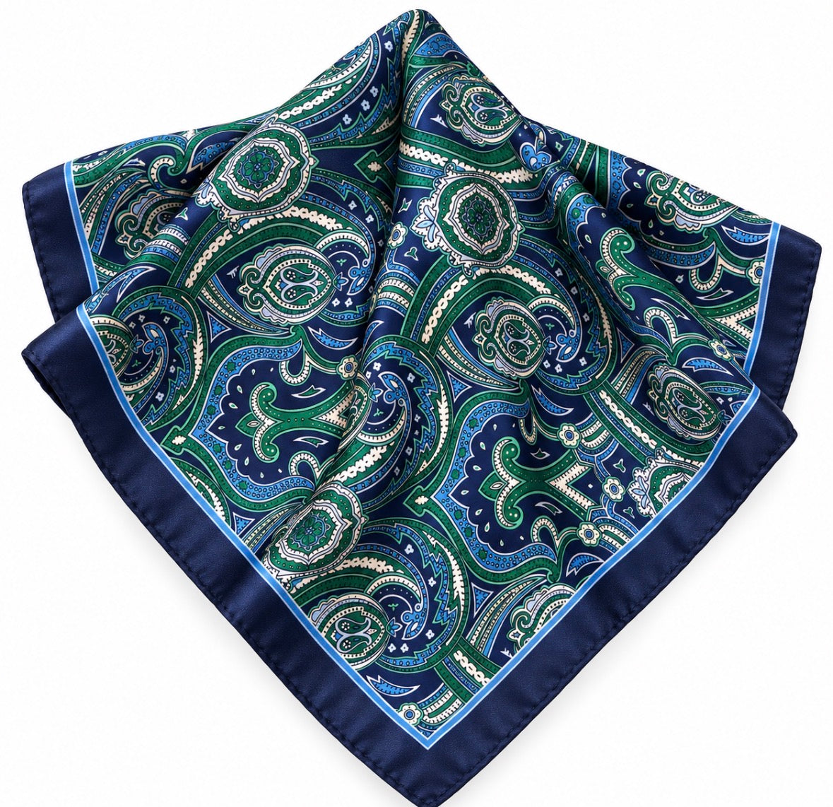 Einstecktuch Dunkelblau mit grünem Paisley-Design