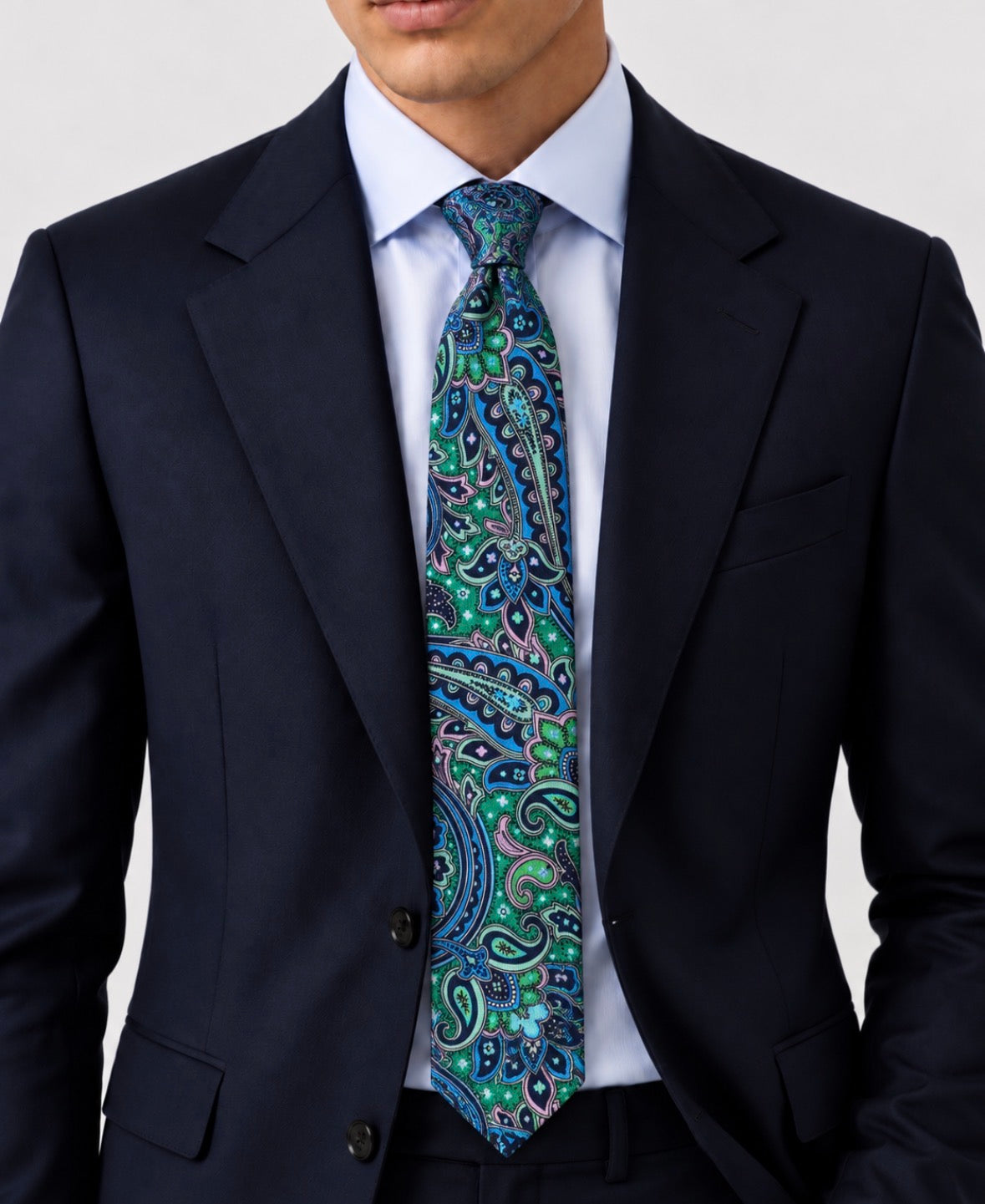 Krawatte Smaragdgrün mit mehrfarbigem Paisley-Muster