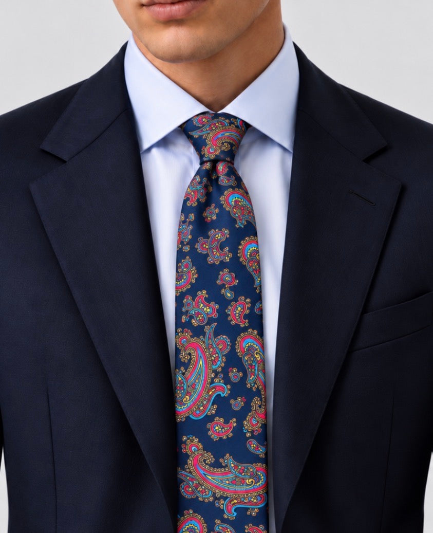 Krawatte Dunkelblau mit mehrfarbigem Paisley-Muster