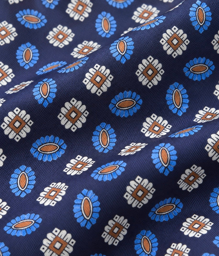 Einstecktuch Navy mit Retro-Medaillonmuster