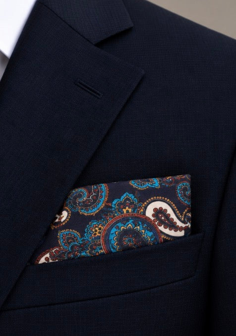 Einstecktuch Dunkelblau mit orientalischem Paisley-Muster
