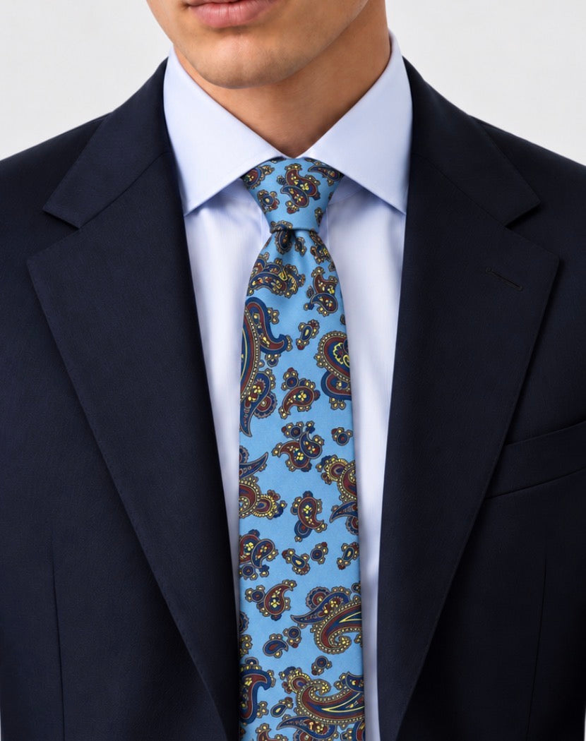 Krawatte Hellblau mit klassischem Paisley-Muster