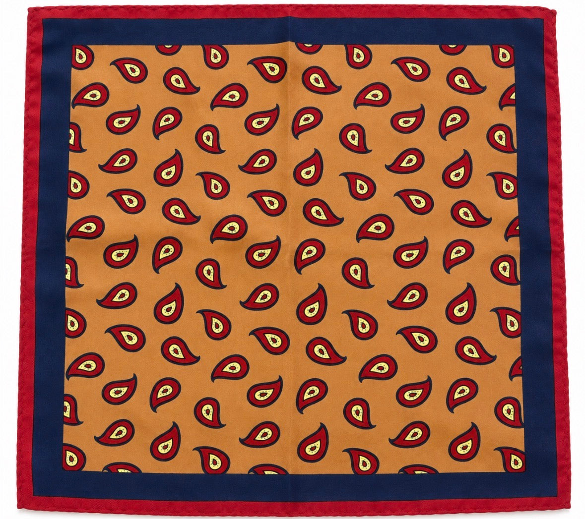 Einstecktuch Ocker mit Paisley-Motiv & Navy-Rand