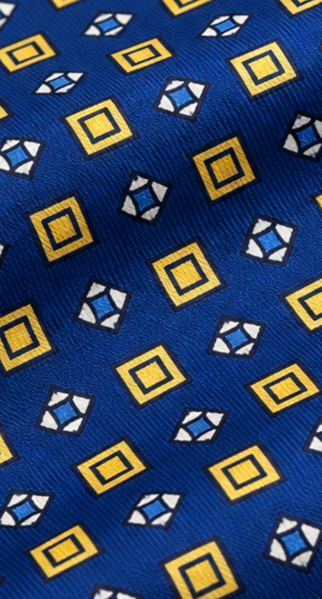Einstecktuch Royalblau – Gelb-Weißes Rautenmuster