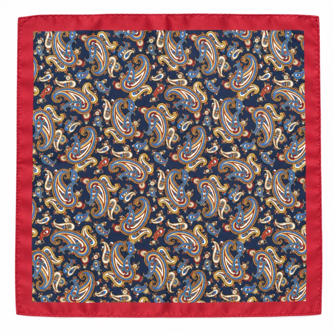 Einstecktuch Navy mit Paisley-Muster & rotem Rand