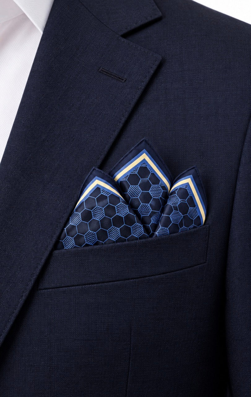 Einstecktuch Dunkelblau mit modernem Hexagon-Muster