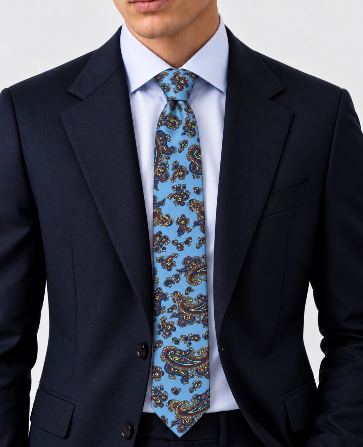 Krawatte Hellblau mit klassischem Paisley-Muster