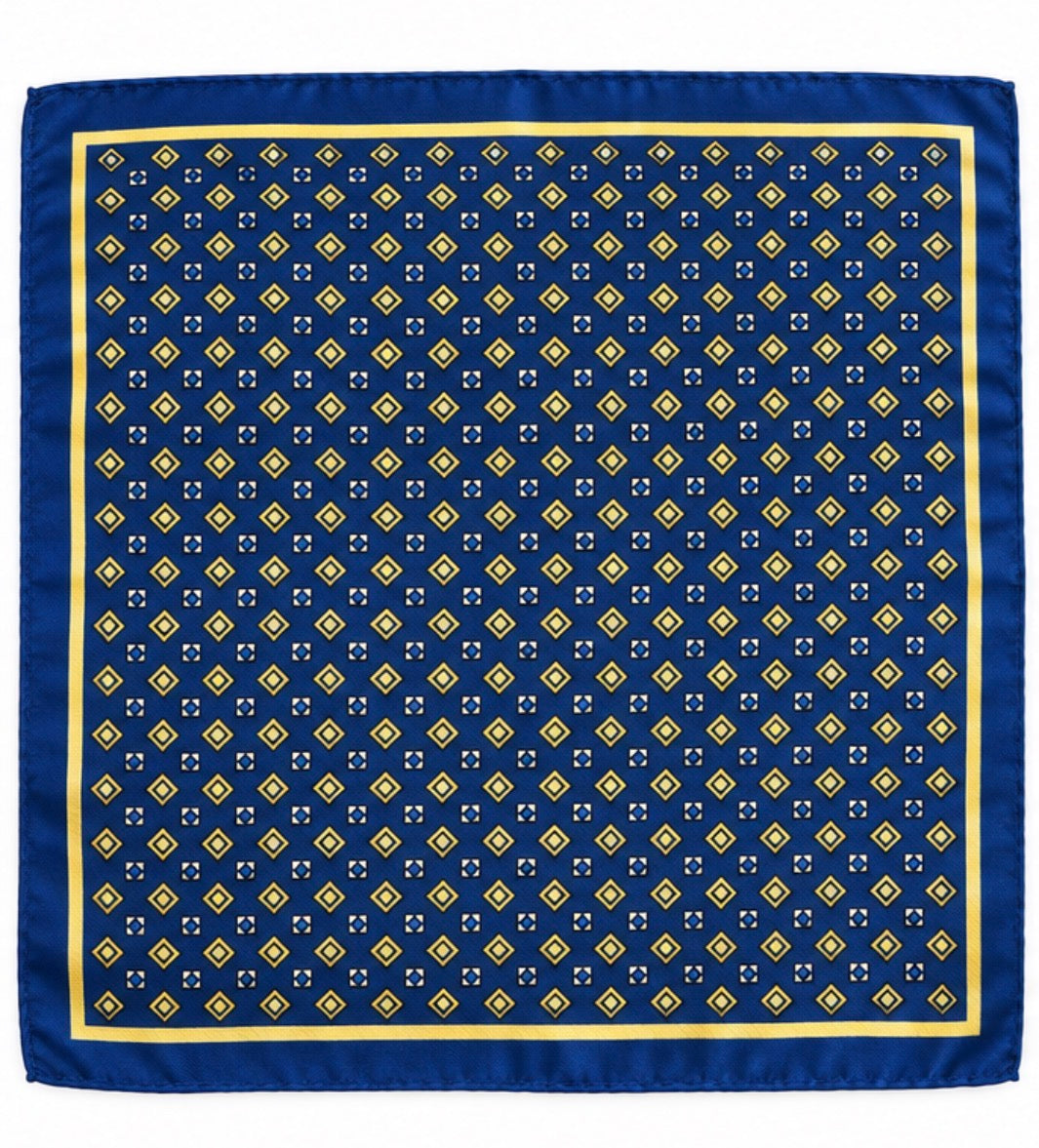 Einstecktuch Royalblau – Gelb-Weißes Rautenmuster