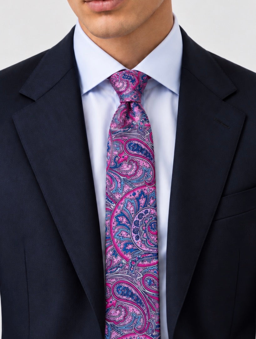 Krawatte Fuchsia mit ornamentalem Paisley-Muster