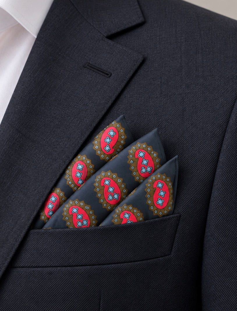 Einstecktuch Dunkelblau mit kleinem Paisley-Muster