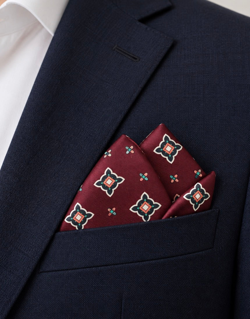 Einstecktuch Bordeaux mit klassischem Retro-Muster