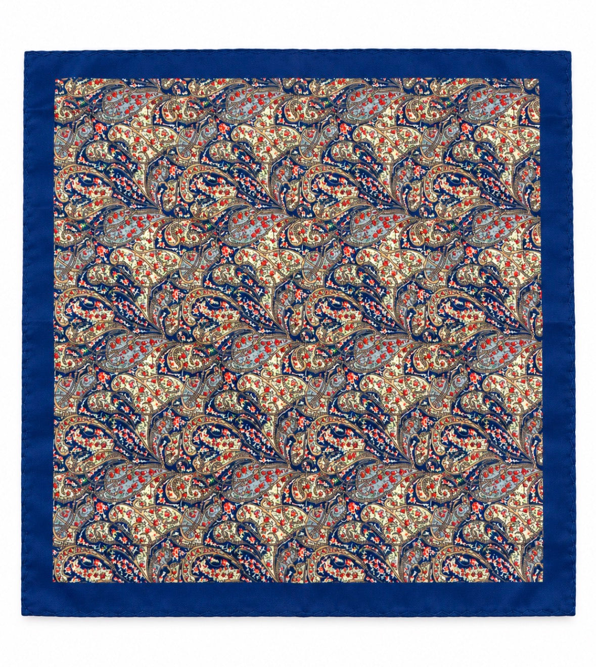 Einstecktuch Navy – Paisley-Muster in Creme & Rot