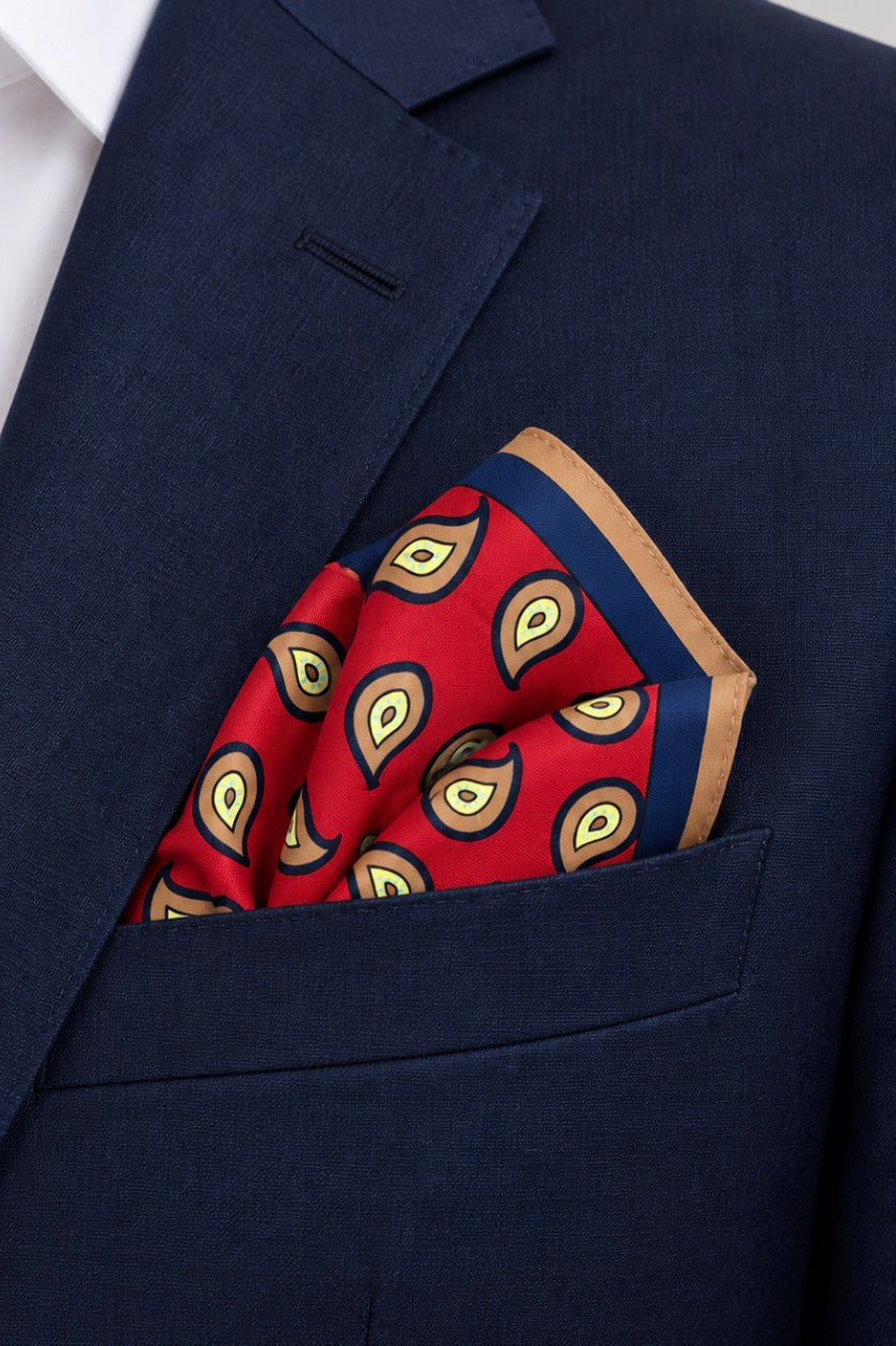 Elegantes Einstecktuch mit großem Paisley-Design – Rot/Blau