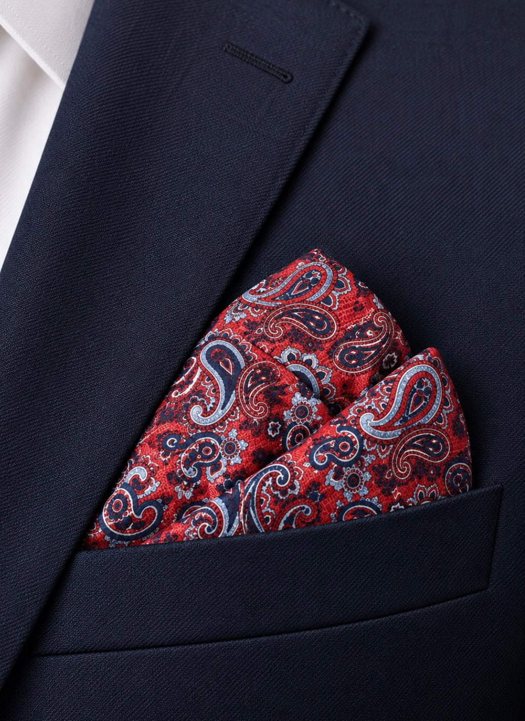 Einstecktuch Rot-Navy mit großem Paisley-Muster