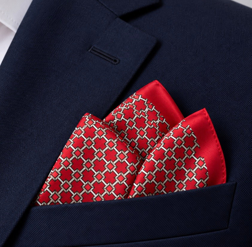 Einstecktuch Rot mit geometrischem Retro-Muster